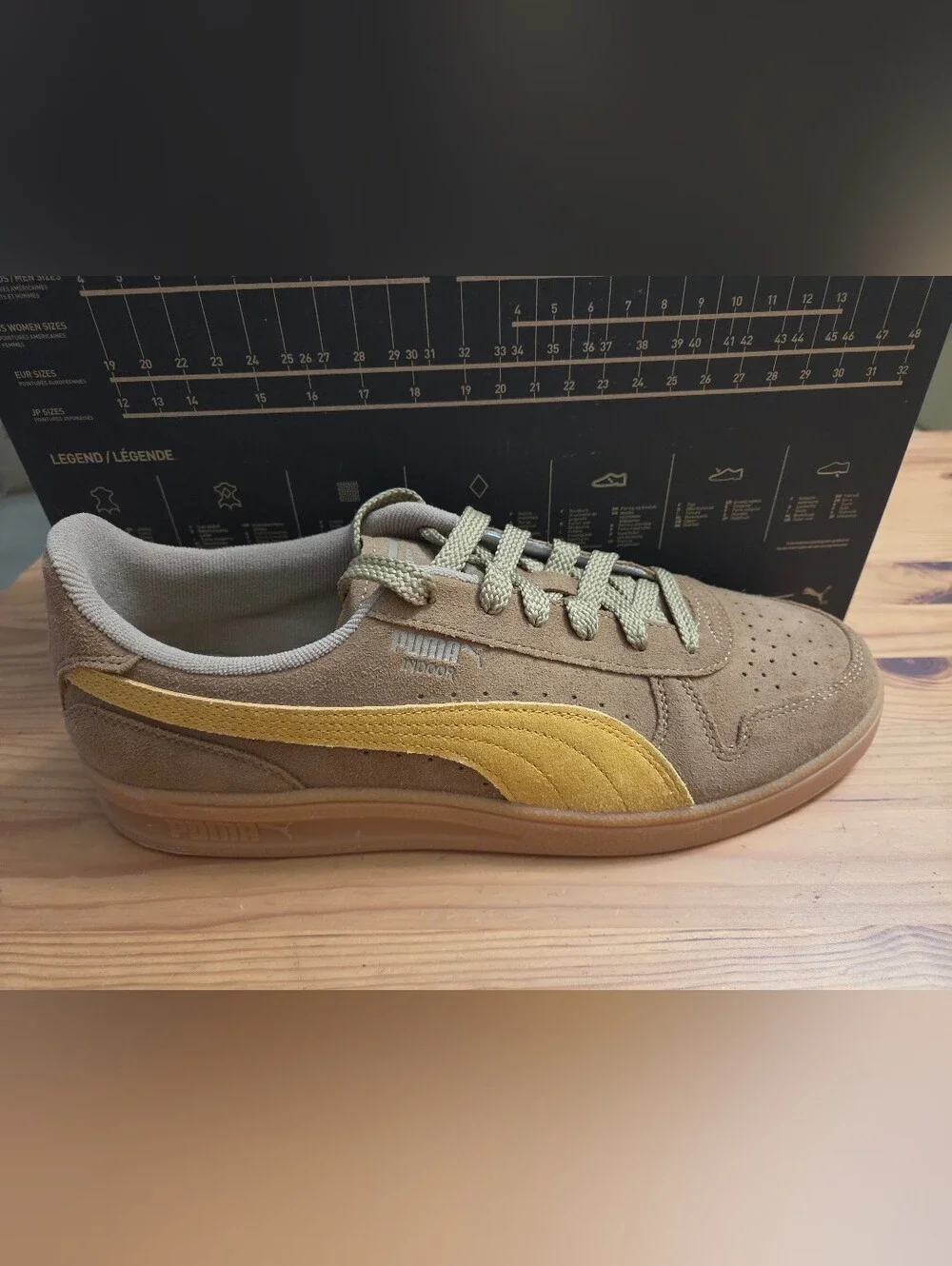 Puma Indoor Suede Men's Sneaker in Tan with Yellow Stripe